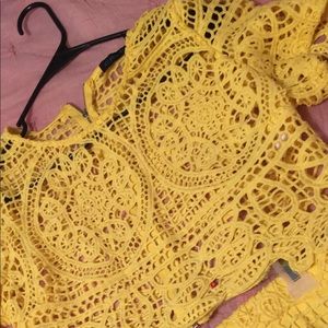 Lace yellow two-piece set